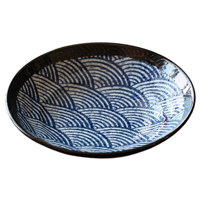 日本进口青海波陶瓷餐盘釉下彩日式手工菜盘餐具平盘圆盘汤盘深盘