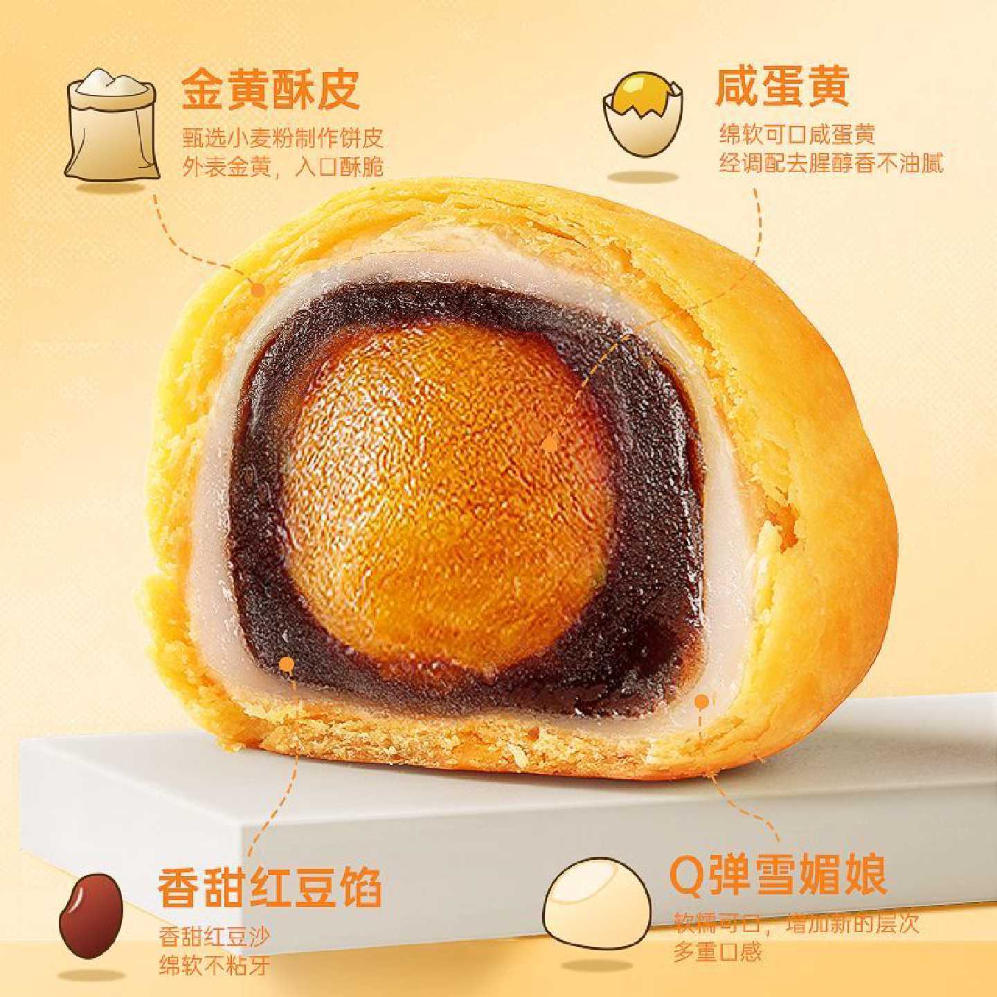 比比赞新式蛋黄酥240g雪媚娘红豆馅传统糕点休闲解馋零食早餐代餐
