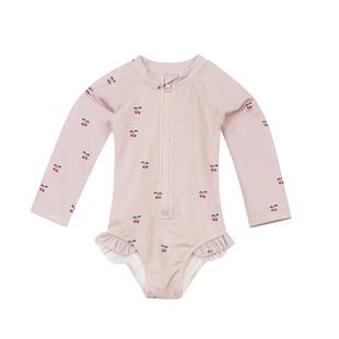 女童夏季连体长袖泳衣速干宝宝海边防晒衣女孩游泳碎花边可爱泳装