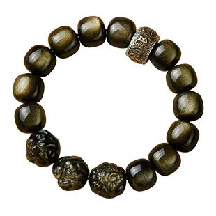 黑曜石手串男三合六合生肖金曜石转运珠文玩佛珠本命年手链护身符