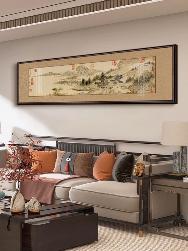 溪山真赏图高档客厅沙发背景装饰画新中式复古茶室办公室山水挂画
