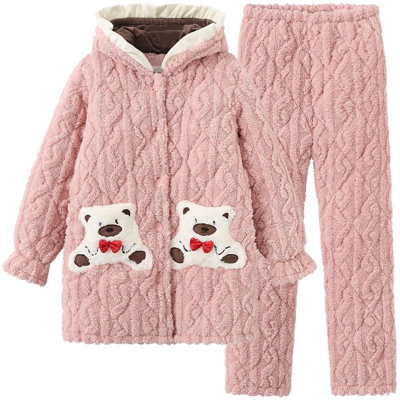 雪俐珊瑚绒夹棉家居服睡衣