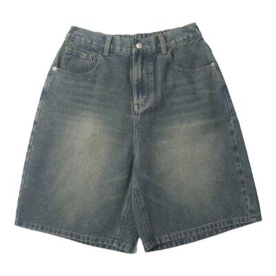 复古阔腿五分牛仔短裤