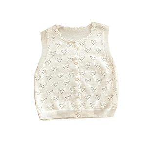 婴儿针织小马甲外穿夏季薄款镂空手钩纯棉线坎肩儿童洋气背心上衣