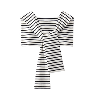 纯棉搭肩黑白条纹小披肩外搭女25秋新款办公室空调房护颈衬衫围巾