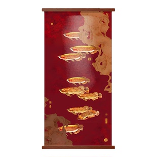 福泽九鱼图新中式九鱼图装饰画客厅玄关挂画红色锦鲤国潮风