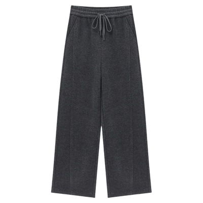 百家好灰色阔腿抽绳运动卫裤女春季新款拼接剪裁显瘦休闲直筒裤子