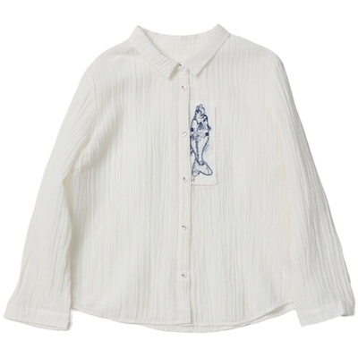 无色无味苎麻棉小鱼刺绣衬衫女款