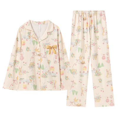 睡衣女春秋开衫款长袖家居服套装
