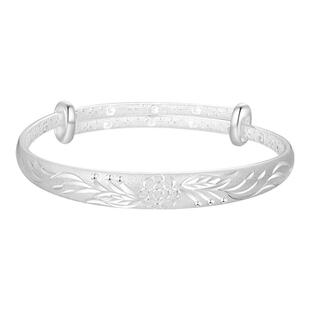 中国黄金玫瑰花叶手镯玫瑰花银手镯足银999手镯送老婆女神节