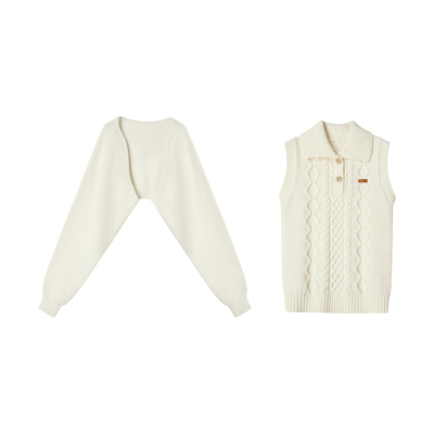 Uena白色针织背心坎肩外套套装