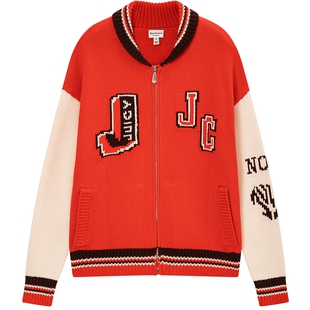 Juicy Couture橘滋外套女撞色针织棒球服毛衣开衫