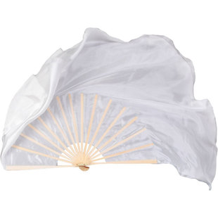 梁祝舞蹈扇子跳舞扇真丝 盛世鸿姿雪中梅白色古典舞扇子加长绸扇