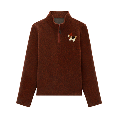 狗刺绣加厚保暖套头打底卫衣女