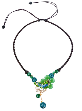 珠花蝶度民族风绿玉吊坠项链