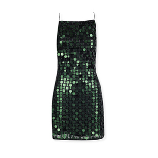 Asobio绿色亮片吊带连衣裙2025冬季新品显瘦性感露背圣诞短裙430