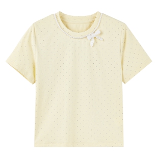 MISSCOCOON可可尼正肩短款黄色上衣女2026春新款简约波点棉质T恤