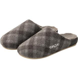 远港男士格纹休闲棉拖鞋秋冬室内保暖加绒居家棉布拖鞋女家用冬天