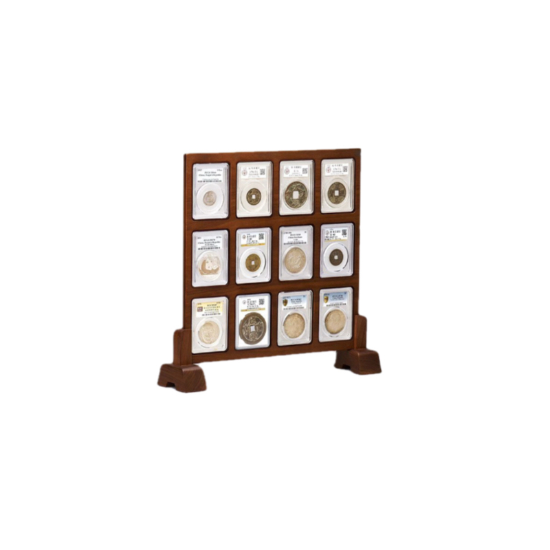 老钱庄黑胡桃实木双贴钱币展示插屏PCGS公博NGC评级币屏风展示架