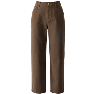 加绒直筒牛仔裤女冬季2025年新款显瘦女裤九分咖色裤子休闲法棍裤