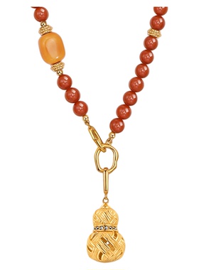 曼古银宝南红玛瑙葫芦多层毛衣链