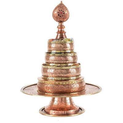 尼泊尔红铜手工雕花曼扎盘加厚