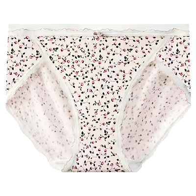 秘语女士内裤玫园时光无痕蕾丝边抗菌中腰碎花高开叉三角裤62111