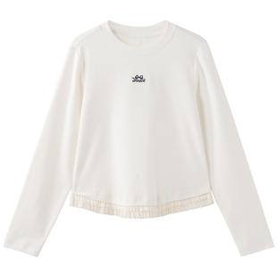 女大童短款蕾丝边修身T恤2026春季新款少女字母内搭打底衫小版棉T