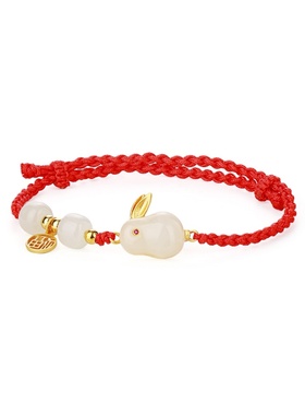 S925银镀金和田玉兔子手链