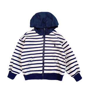 男童连帽纯棉外套秋季新款25年儿童条纹韩版拉链卫衣男孩撞色夹克
