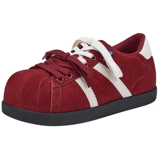 热风红色德训鞋女鞋26年春季新款厚底休闲鞋运动慢跑鞋H14W26106