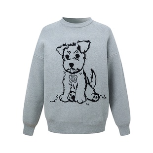 SYMOCOLOR 狗狗图案毛衣慵懒风套头针织衫春秋季休闲显瘦男女外套