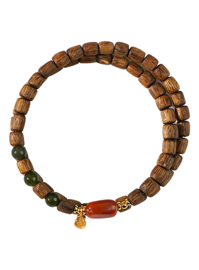 新中式木质沉香南红双圈手链