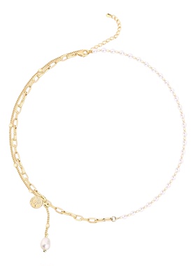 双层叠戴复古钱币流苏锁骨链冷淡风网红颈链小众设计珍珠拼接项链