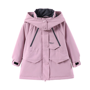 半度闲女童派克服防水加绒外套秋冬装儿童冬季加厚连帽潮