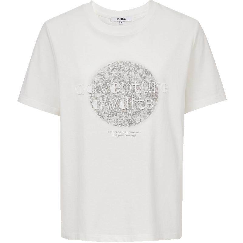 ONLY2026春季新款轻薄透气微透重工刺绣字母印花宽松上衣T恤女