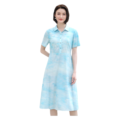 佐尔美高质感 气质时尚渐变云朵桑蚕丝中长连衣裙女E32LS103