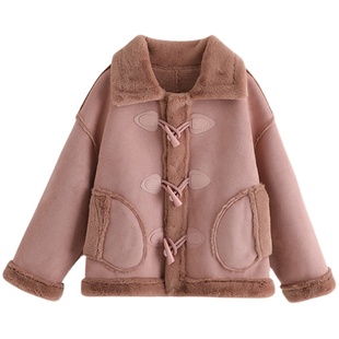 沫沫童装冬女童毛毛衣外套毛绒2025秋冬新款洋气儿童加绒保暖加厚