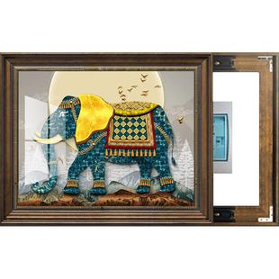 电表箱装饰画大象轻奢高级感电闸盒壁画家用配电箱免打孔遮挡挂画