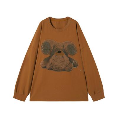 谜底中长款T恤长袖2025冬季新品温暖柔软趣味印花宽松女254MT1606