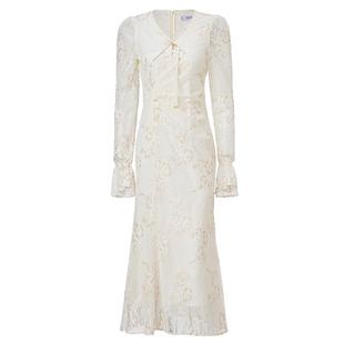 MAXRIENY浪漫复古连衣裙收腰刺绣蕾丝长裙订婚领证端庄小白裙女