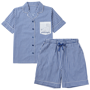 tutuanna睡衣夏季女 全棉透气格子印花短袖短裤两件套装家居服女