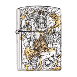 zippo正品打火机 不动明王盔甲熏银官方旗舰店煤油新年送男友礼物