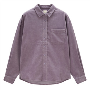 佐丹奴女装2026年春季新款纯棉灯芯绒宽松单口袋长袖衬衫05343861