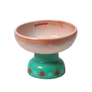 【petstar_莲台仰食盏】猫狗斜口碗保护颈椎高脚陶瓷猫咪喝水粮碗