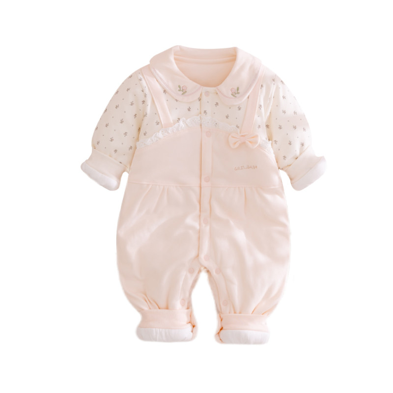 婴儿衣服秋冬夹棉连体衣满月女宝宝哈衣加厚棉服外出服冬装纯棉衣