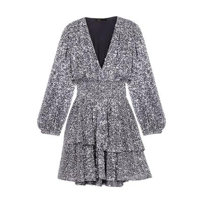 Maje银色亮片V领短款针织连衣裙