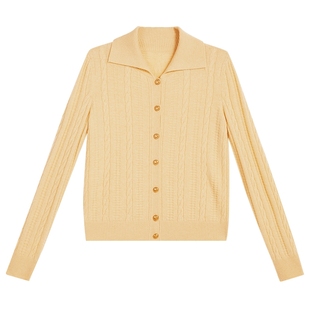 YINER音儿2025冬季新款鹅黄色翻领阿拉善羊绒羊毛混纺针织衫套头