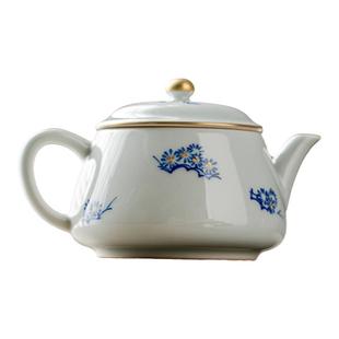 德化陶瓷 陶泥古青大口壶手绘青花松针西施壶功夫茶壶茶具礼盒装