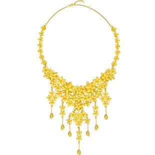 新品周生生婚嫁三金黄金项链足金生生有囍丁香花婚庆套链95879N